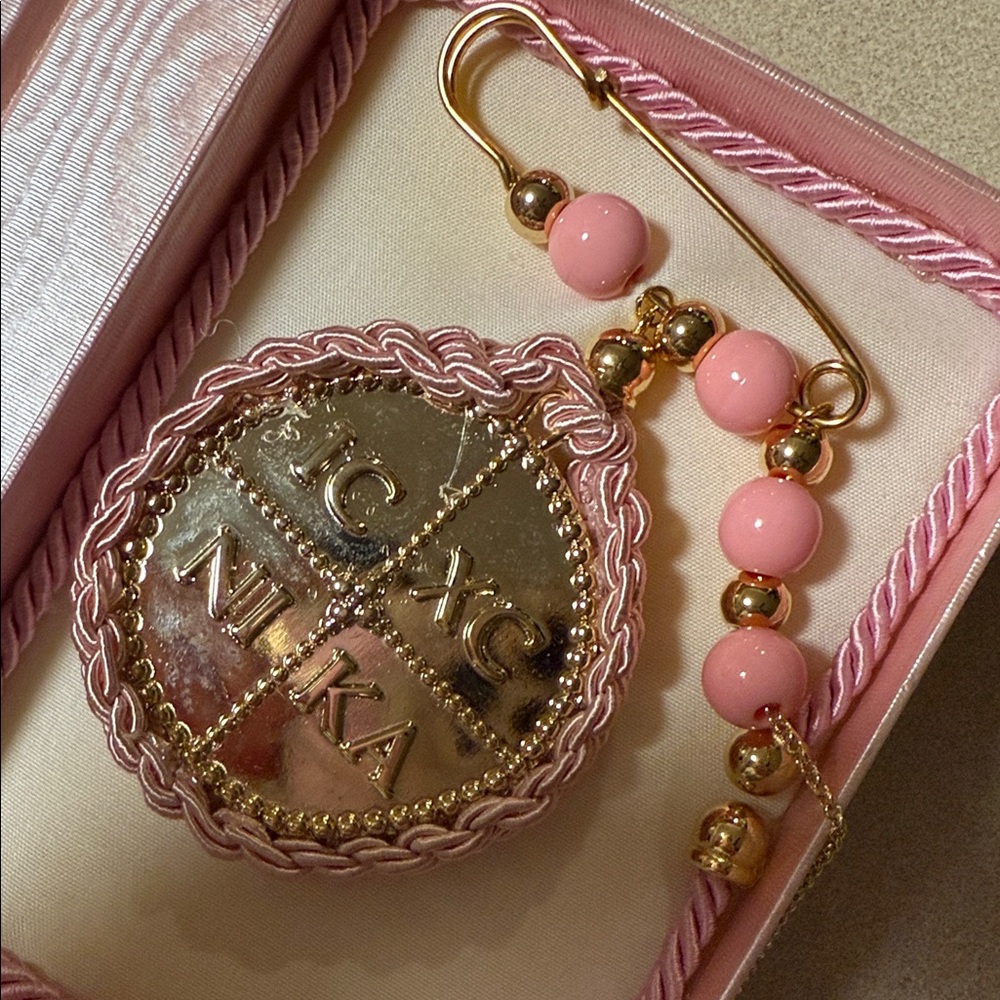 Greek Orthodox Baptism Pin Pink - Picture 3 of 4
